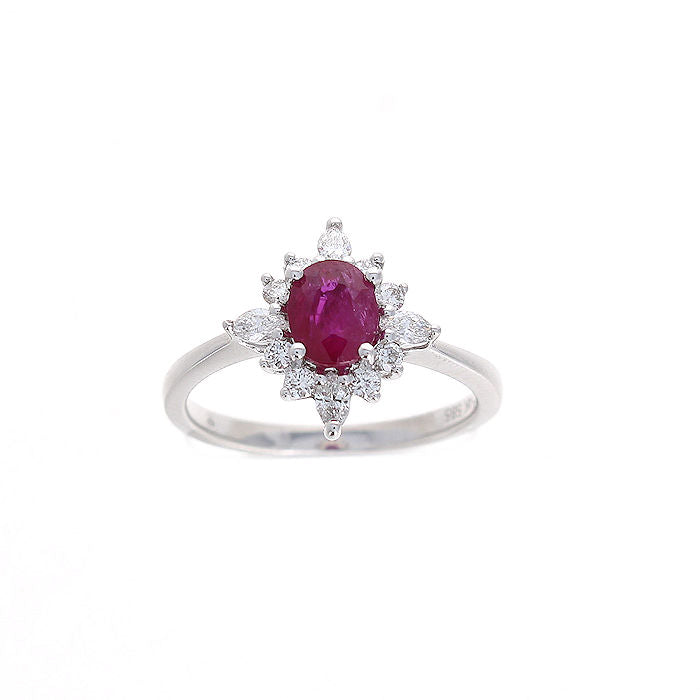 Ladies 14kt White Gold 1.00ct Ruby and 0.34cts Diamond Ring