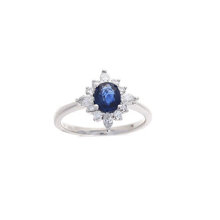 Ladies 14kt White Gold 0.77ct Blue Sapphire and 0.37cts Diamond Ring