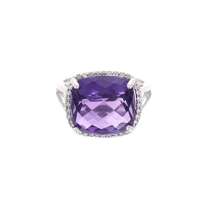Ladies 14kt White Gold 7.95ct Amethyst and 0.17cts Diamond Ring