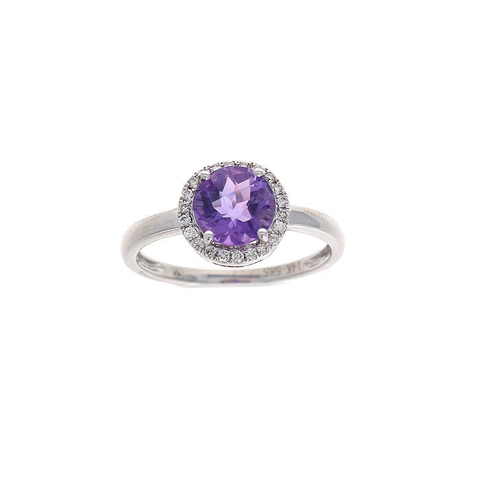 Ladies 14kt White Gold 1.00ct Amethyst and 0.11cts Diamond Ring