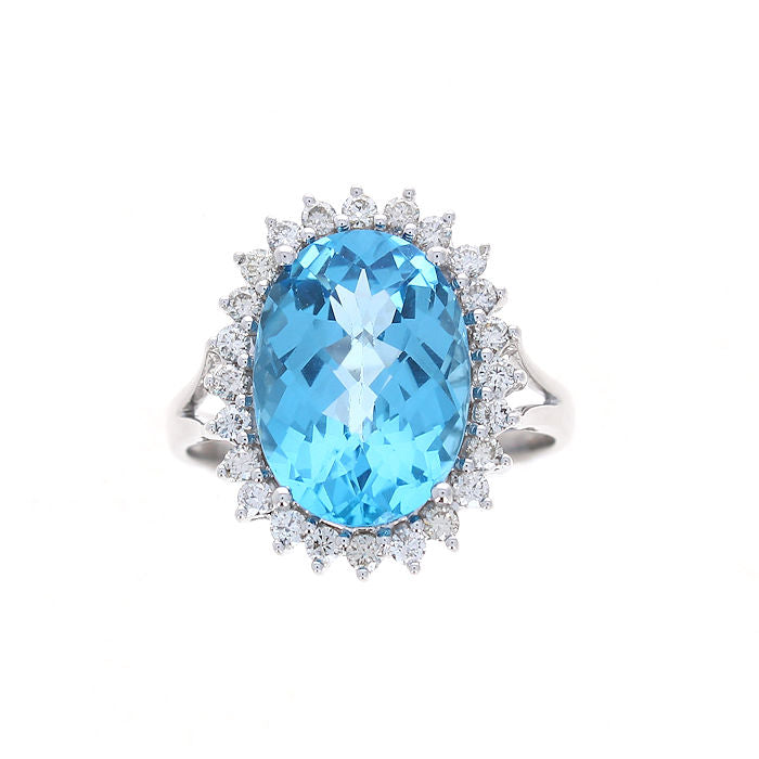 Ladies 14kt White Gold 6.59ct Blue Topaz and 0.48cts Diamond Ring