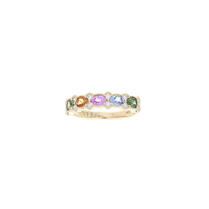 Ladies 14kt Yellow Gold 1.15cts Multi Color Sapphire and 0.17cts Diamond Ring
