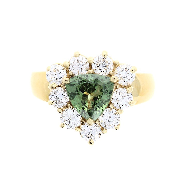 Ladies 18kt Yellow Gold 1.34ct Demantoid Garnet and 1.10cts Diamond Ring