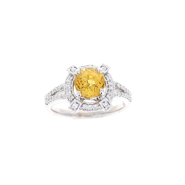 Ladies 14kt White Gold 1.94ct Yellow Sapphire and 0.34cts Diamond Ring