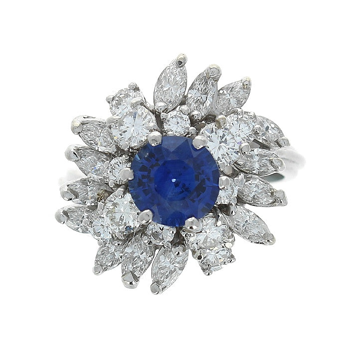 Ladies Platinum 1.63ct Blue Sapphire and 2.52cts Diamond Ring