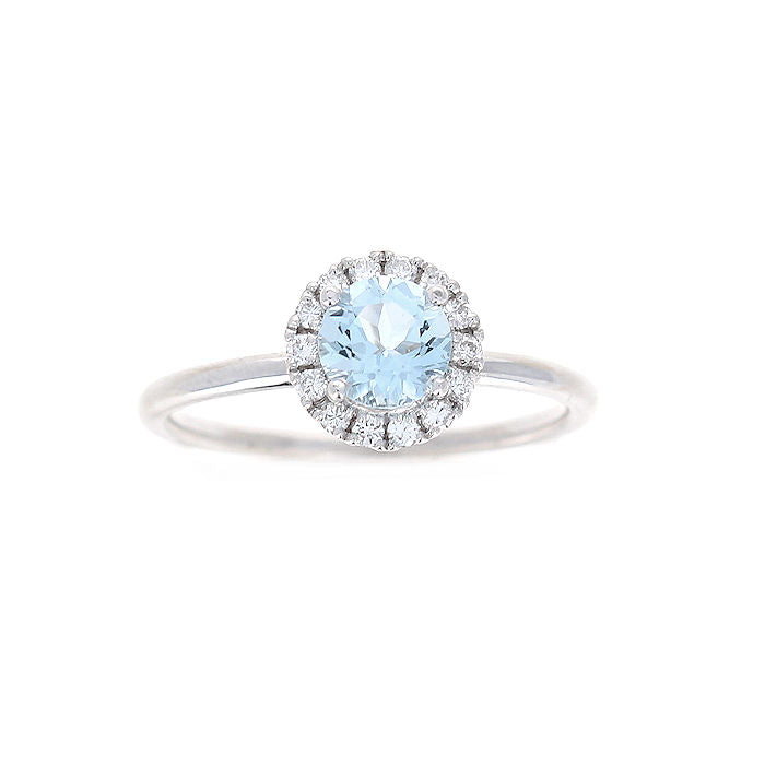 Ladies 14kt White Gold 0.50ct Aquamarine and 0.15cts Diamond Ring