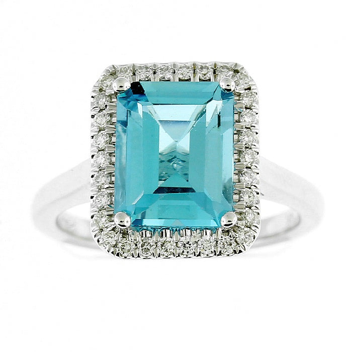 Ladies 14kt White Gold 3.37ct Blue Topaz and 0.23cts Diamond Ring