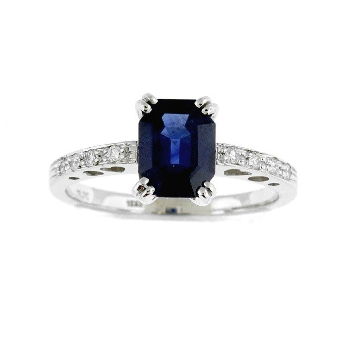 Ladies 18kt White Gold 1.75ct Sapphire and 0.12cts Diamond Ring