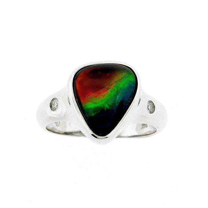 Ladies 14kt White Gold Ammolite Doublet and 0.05cts Diamond Ring