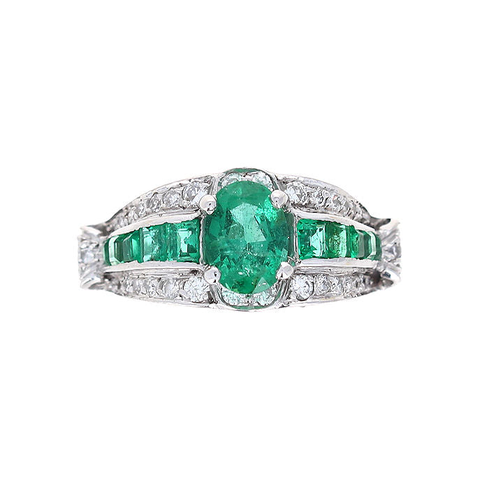 Ladies 18kt White Gold 0.94ct Emerald and Diamond Ring