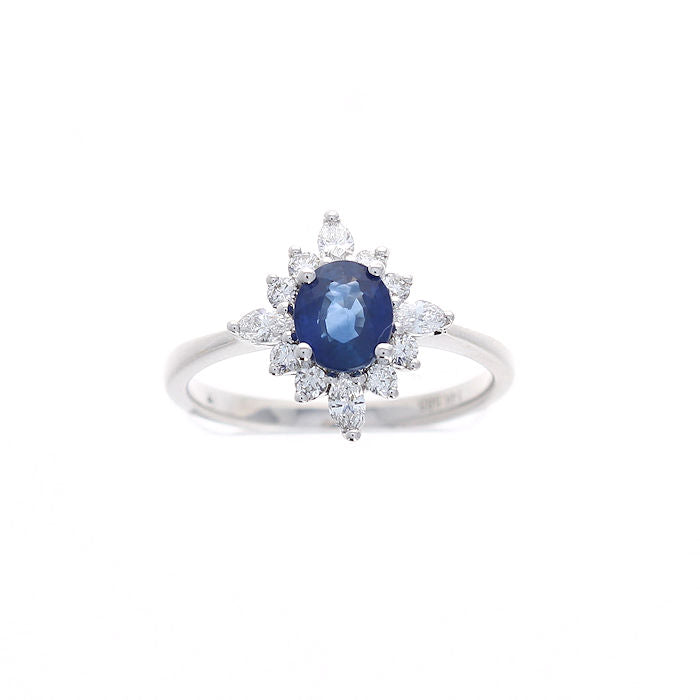 Ladies 14kt White Gold 0.89ct Blue Sapphire and 0.37cts Diamond Ring