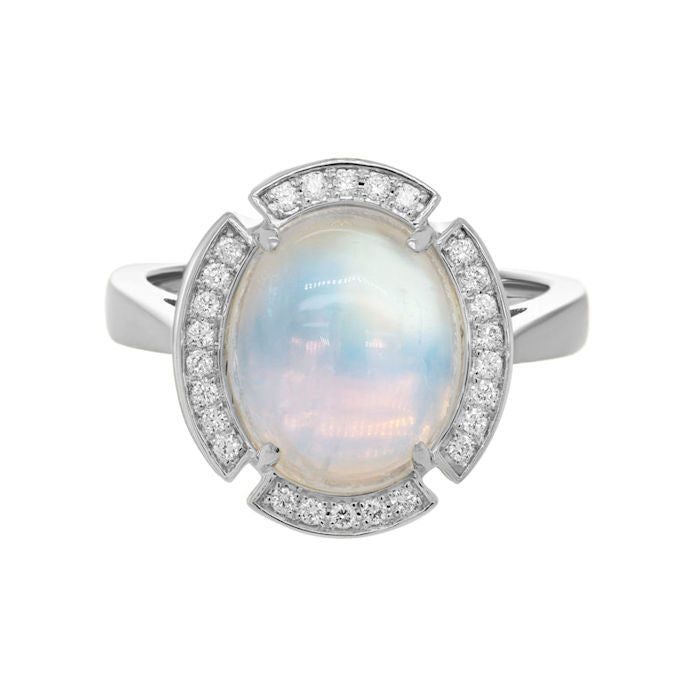 Ladies 14kt White Gold 4.22ct Moonstone and 0.11cts Diamond Ring