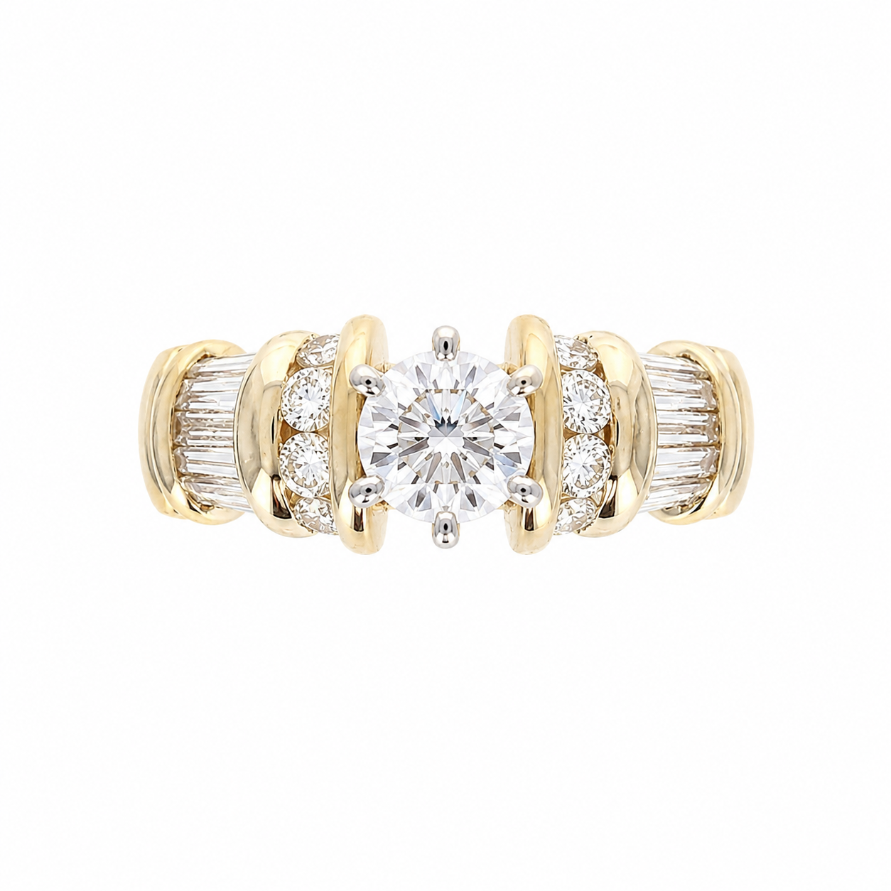 Ladies 14kt Yellow Gold 0.60cts Baguette and 0.57cts Round Diamond Engagement Ring Setting