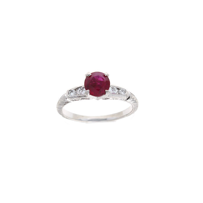 Ladies 18kt White Gold 0.98ct Ruby and 0.19cts Diamond Ring