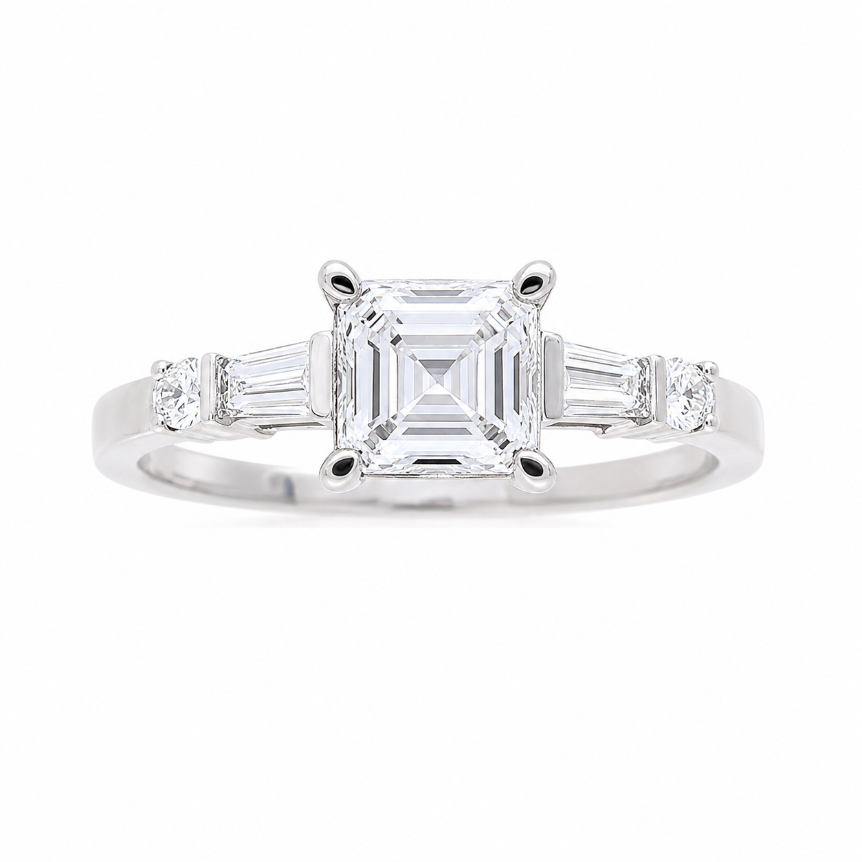 Ladies 14kt White Gold 0.14cts Baguette and 0.06cts Round Diamond Engagement Ring Setting
