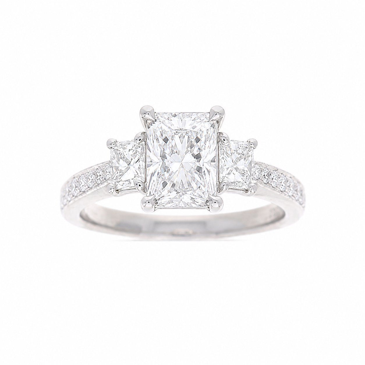 Ladies Platinum 0.50cts Radiant and 0.15cts Round Diamond Engagement Ring Setting