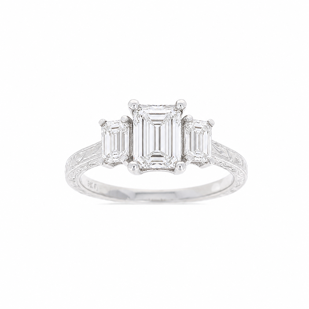 Ladies 18kt White Gold 0.40cts Emerald Cut Three Stone Diamond Engagement Ring Setting