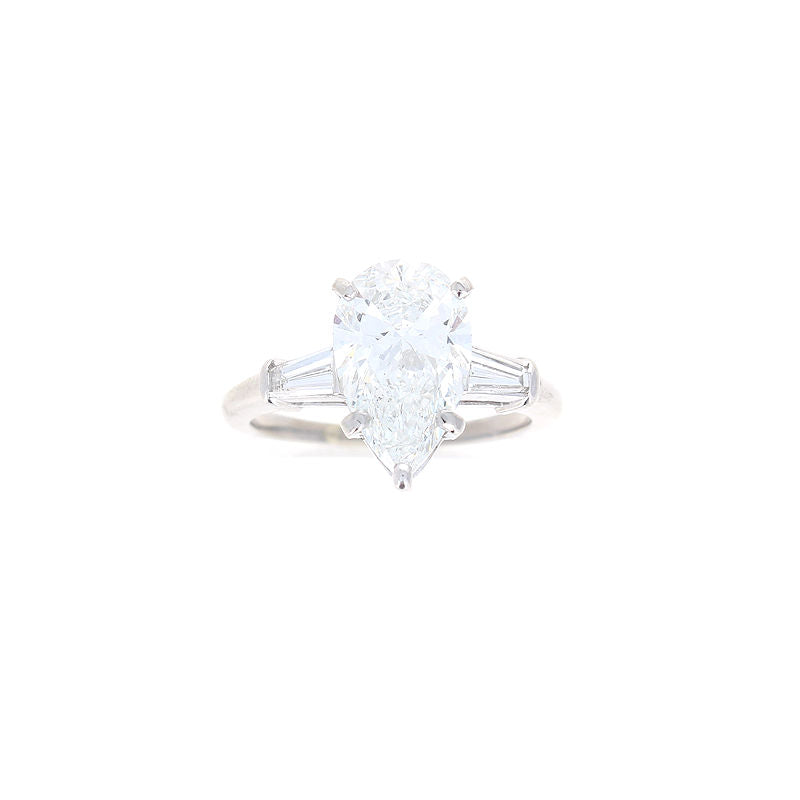 Ladies Platinum 3.04ct Lab Grown Pear Shape Diamond Engagement Ring