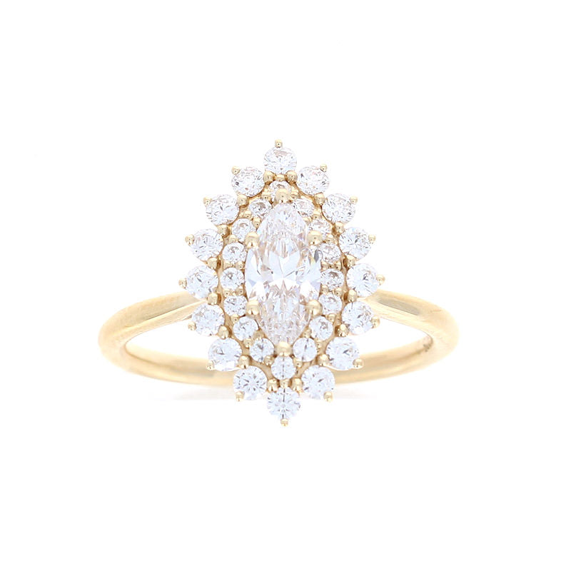 Ladies 14kt Yellow Gold Marquise Cut Double Halo Diamond Engagement Ring Sample Setting