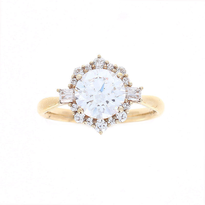 Ladies 14kt Yellow Gold Contemporary Halo Round Cut Diamond Engagement Ring Sample Setting