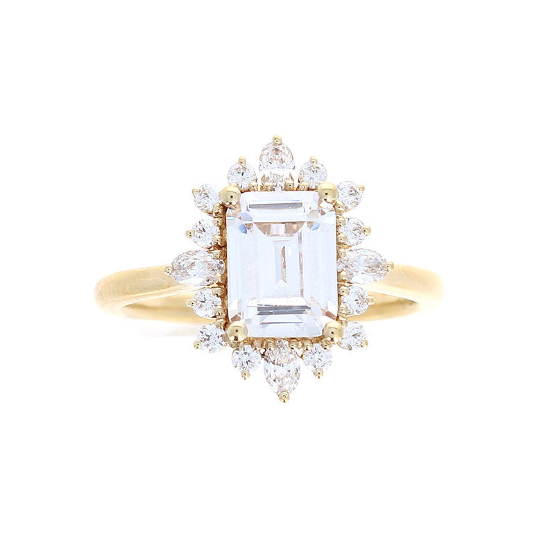 Ladies 14kt Yellow Gold Halo Emerald Cut Diamond Engagement Ring Sample Setting