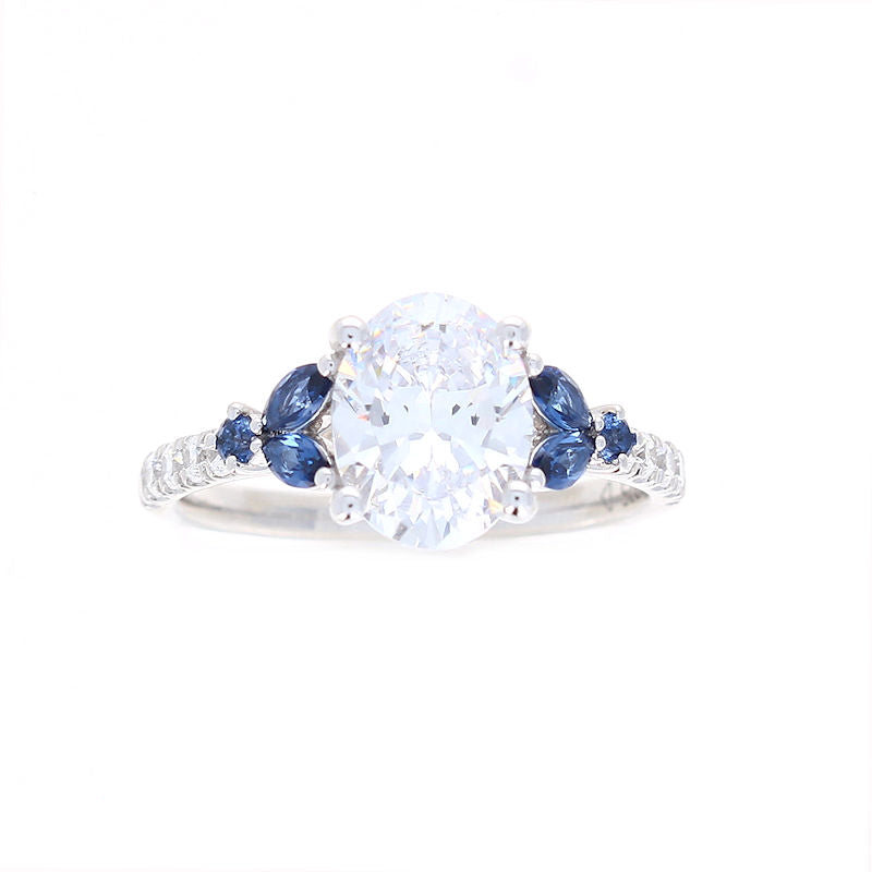 Ladies 14kt White Gold Oval Diamond and Sapphire Engagement Ring Sample Setting