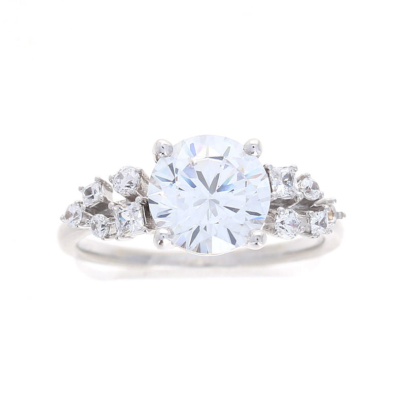Ladies 14kt White Gold 0.14cts Round and 0.15cts Princess Cut Diamond Engagement Ring Setting By Zeghani
