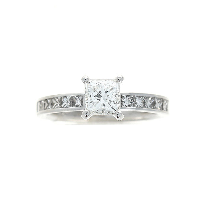 Ladies 14kt White Gold 1.01ct Princess Cut and 0.70cts Princess Diamond Engagement Ring with Band