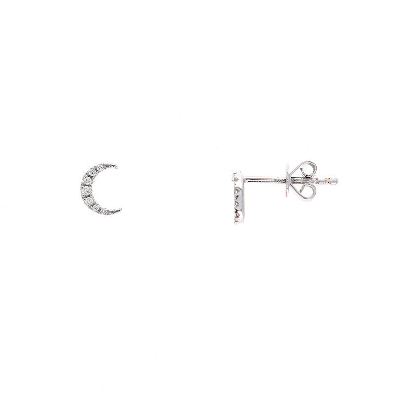 Ladies 14kt White Gold 0.06cts Diamond Moon Earrings