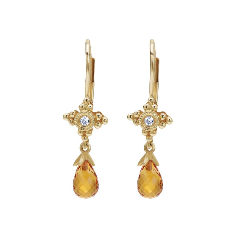 Ladies 14kt Yellow Gold 1.38cts Citrine and 0.04cts Diamond Earrings