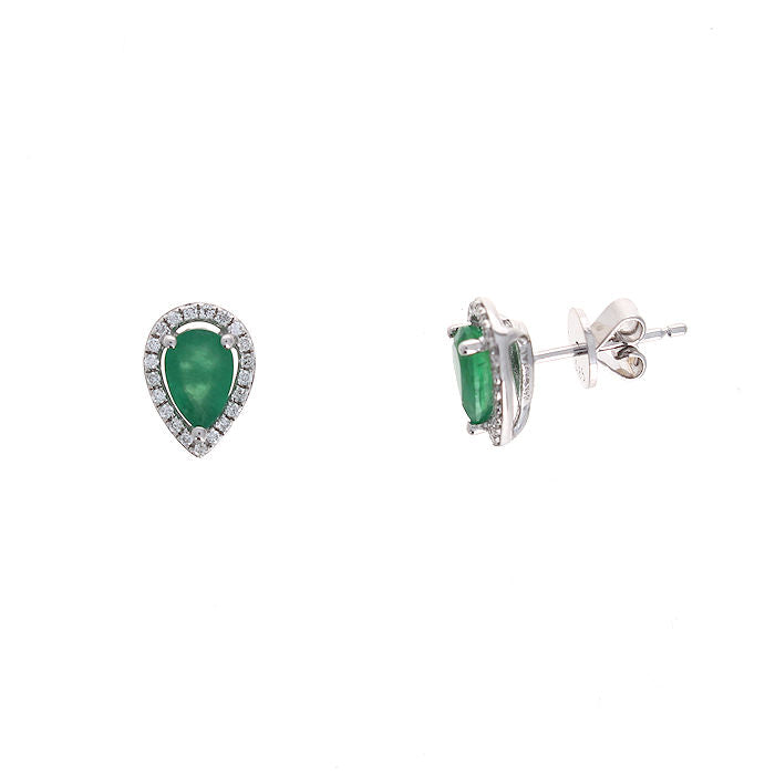 Ladies 14kt White Gold 0.75cts Emerald and 0.12cts Diamond Earrings