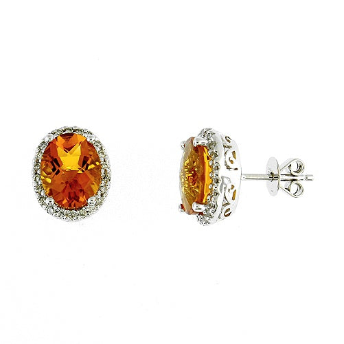 Ladies 14kt White Gold 3.58ct Citrine and 0.27ct Diamond Earrings