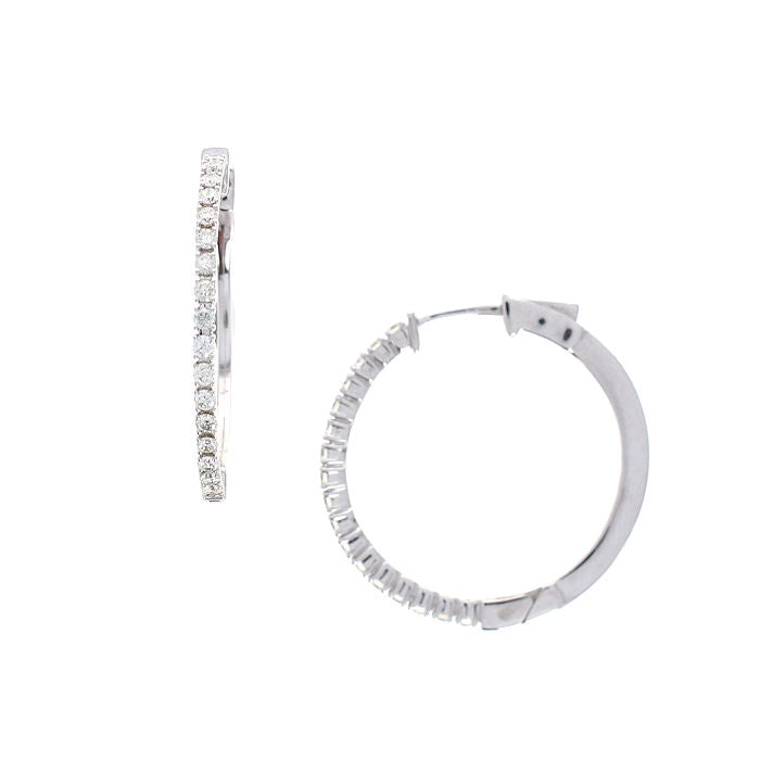 Ladies 14kt White Gold 0.93cts Diamond Hoop Earrings