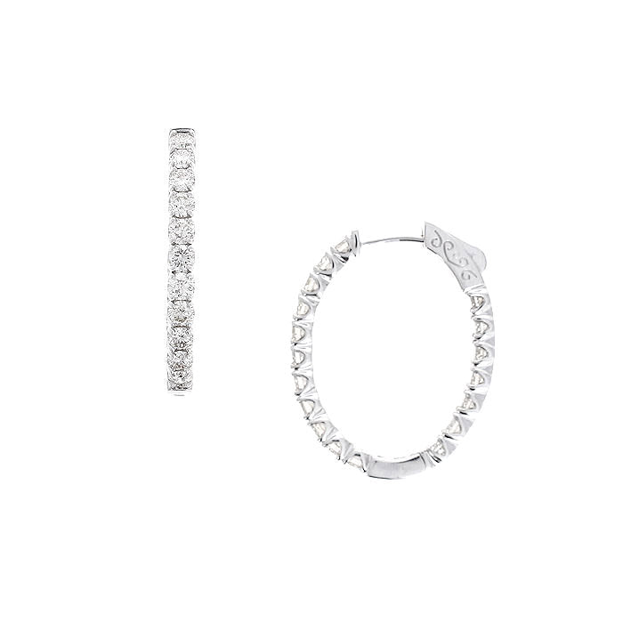 Ladies 14kt White Gold 3.00cts Diamond Hoop Earrings