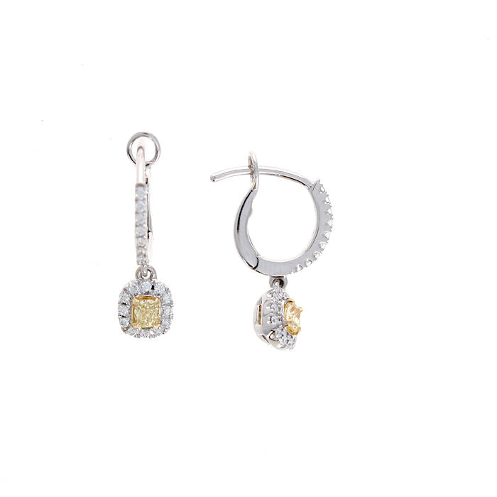 Ladies 18kt Two Tone 0.23cts Yellow Diamond and 0.38cts Diamond Earrings