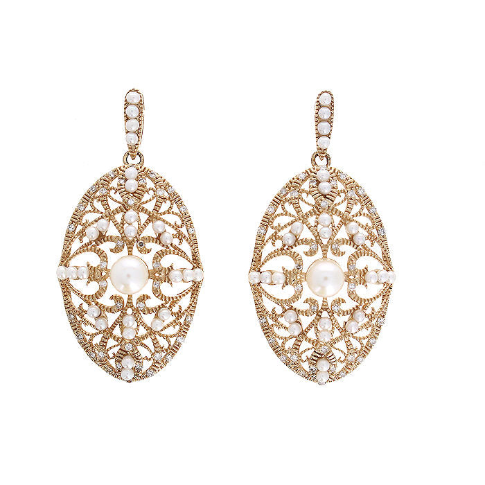 Ladies 14kt Yellow Gold Saltwater Pearl and 0.33cts Diamond Earrings