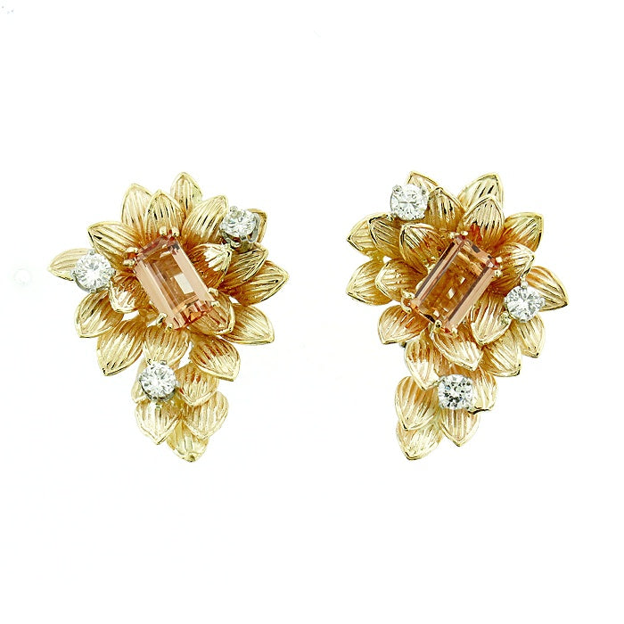Ladies 14kt Yellow Gold 3.00cts Topaz and 1.00cts Diamond Earrings