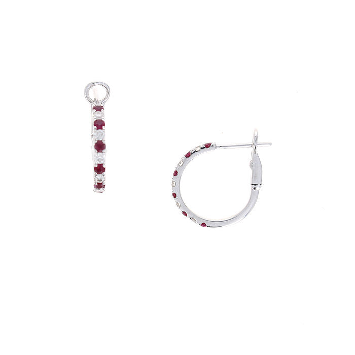 Ladies 14kt White Gold 0.35cts Ruby and 0.21cts Diamond Hoop Earrings