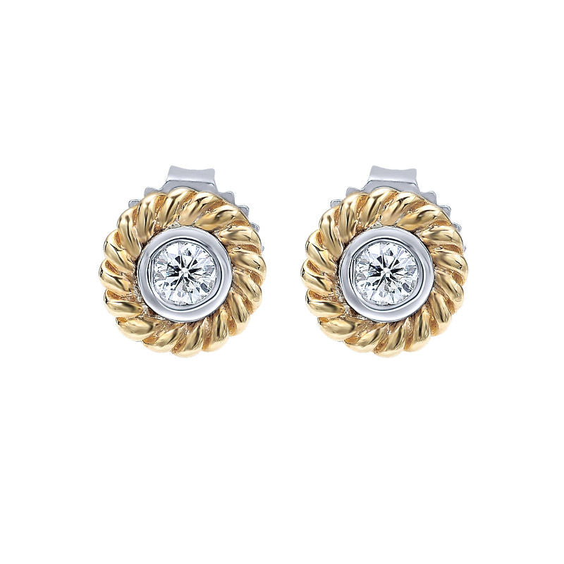 Ladies 14kt Two Tone Gold 0.15cts Diamond Earrings