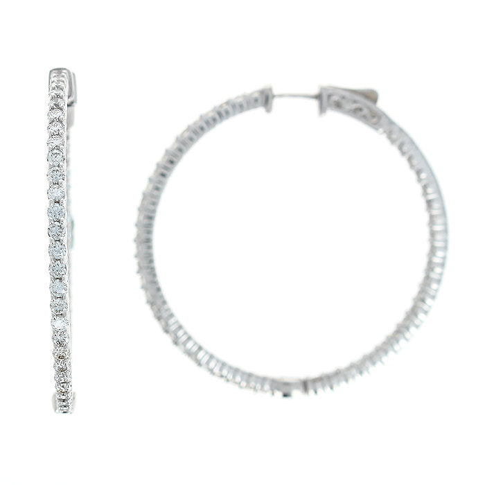 Ladies 14kt White Gold 3.55cts Diamond Hoop Earrings
