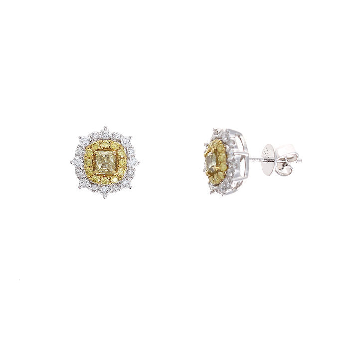 Ladies 14kt Two Tone 0.40cts Yellow Diamond and 0.79cts Diamond Earrings