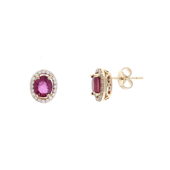 Ladies 14kt Yellow Gold 2.31cts Ruby and 0.27cts Diamond Earrings