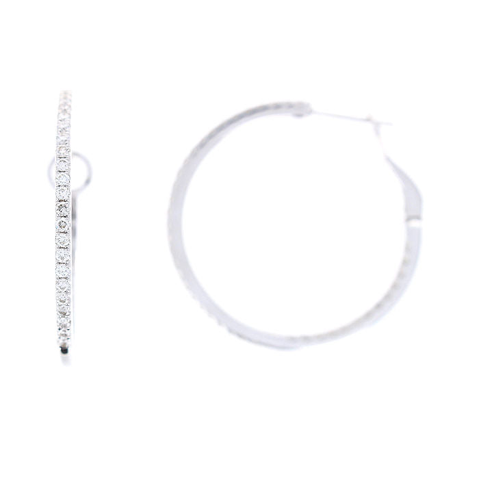 Ladies 14kt White Gold 1.02cts Diamond Hoop Earrings