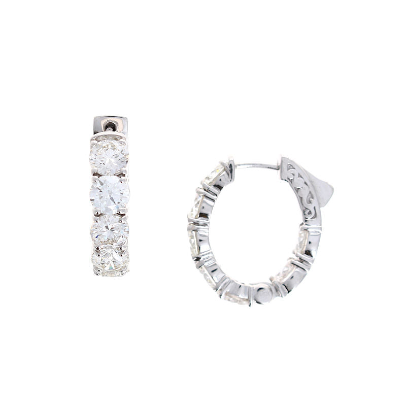 Ladies 14kt White Gold 7.09cts Diamond Hoop Earrings
