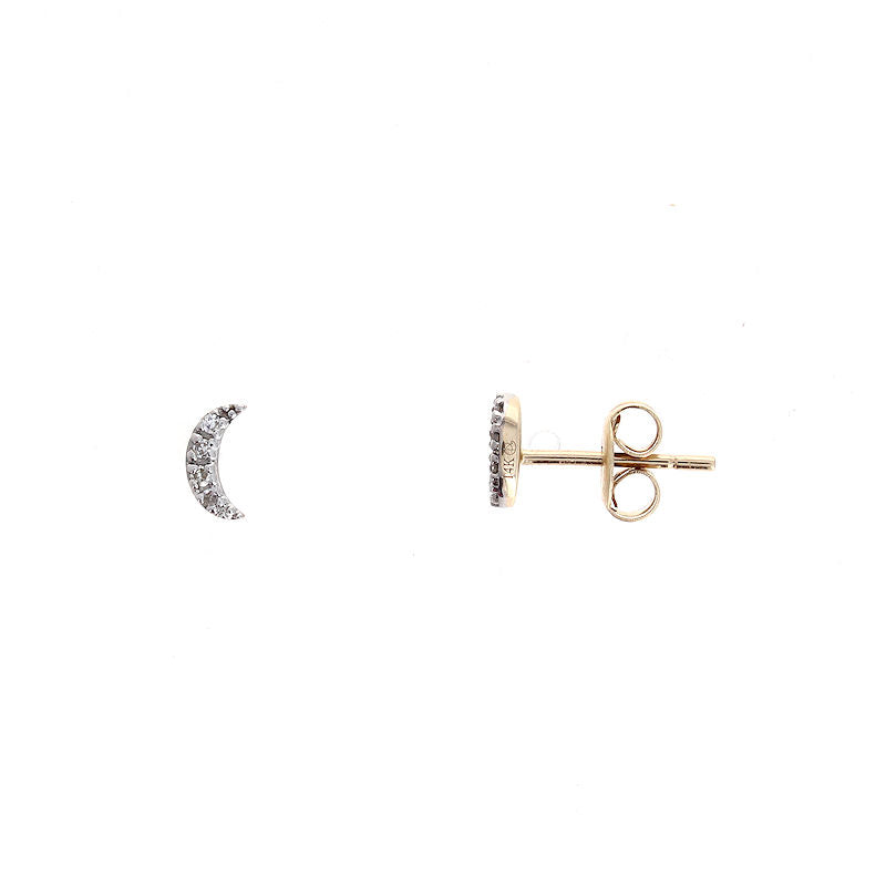 Ladies 14kt Two Tone 0.04cts Diamond Moon Earrings