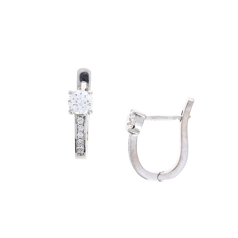 Ladies 14kt White Gold 1.02cts Round and 0.14cts Diamond Hoop Earrings