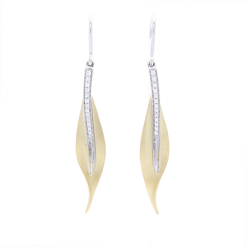 Ladies 18kt Yellow and White Gold 0.14ct Diamond Feather Earrings by Simon G