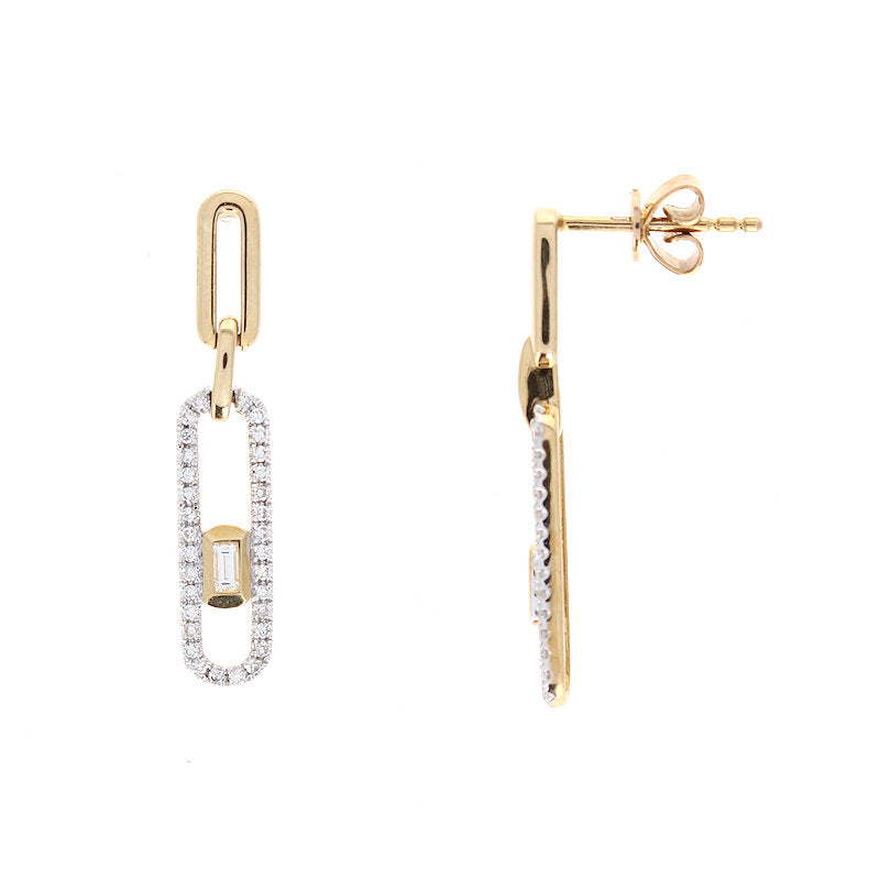 Ladies 14kt Yellow Gold 0.16cts Diamond Paperclip Earrings