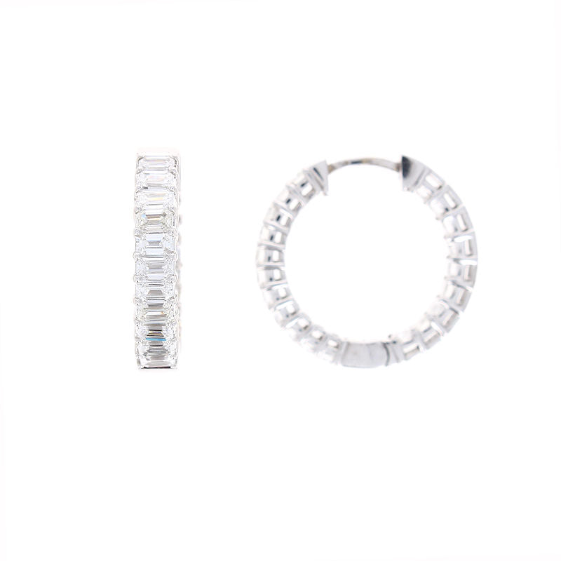Ladies 14kt White Gold 4.21ct Emerald Cut Diamond Hoop Earrings