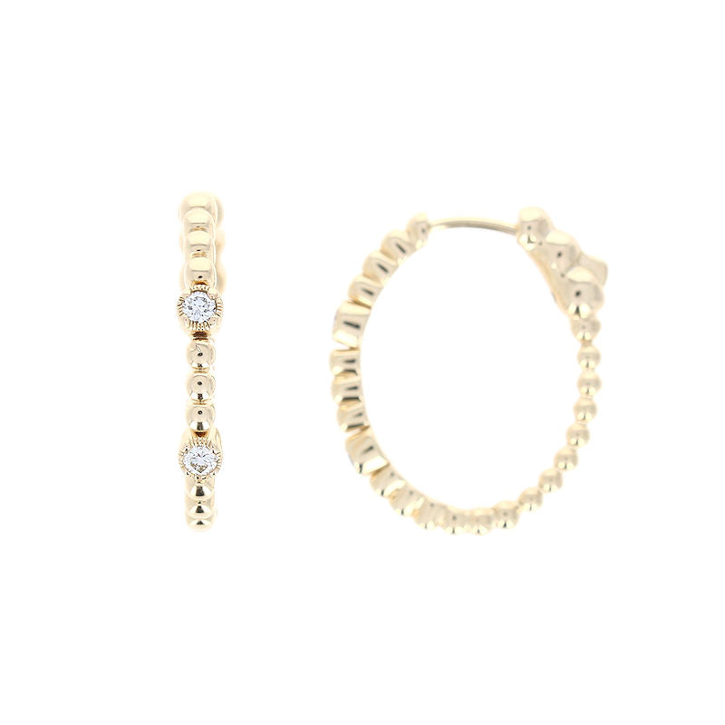 Ladies 14kt Yellow Gold 0.16cts Diamond Bead Hoop Earrings